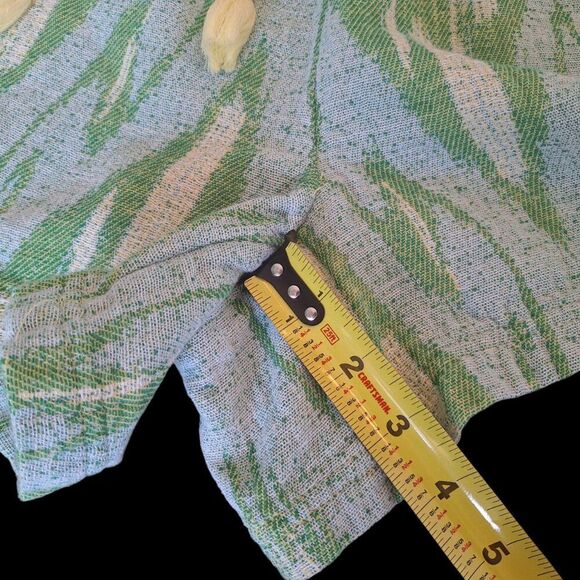 Aerie Jacquard Shorts Green Yellow Boho Hi-Rise Drawcord Waist 100% Cotton Baggy - Picture 7 of 15